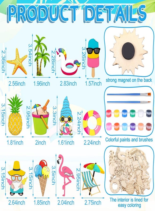 Relaxweex 24 Pcs DIY Summer Wooden Magnets, Wood Painting Art Crafts for Kids, Fridge Magnets Craft Kits for Boys Toddler Girls Activities Gifts School Home Party - Image 2