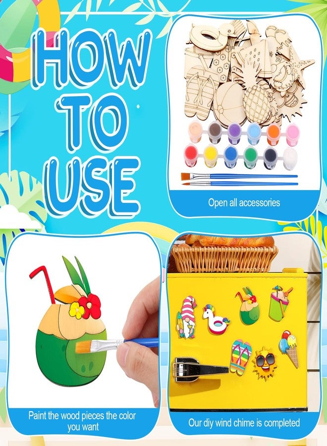 Relaxweex 24 Pcs DIY Summer Wooden Magnets, Wood Painting Art Crafts for Kids, Fridge Magnets Craft Kits for Boys Toddler Girls Activities Gifts School Home Party - Image 3