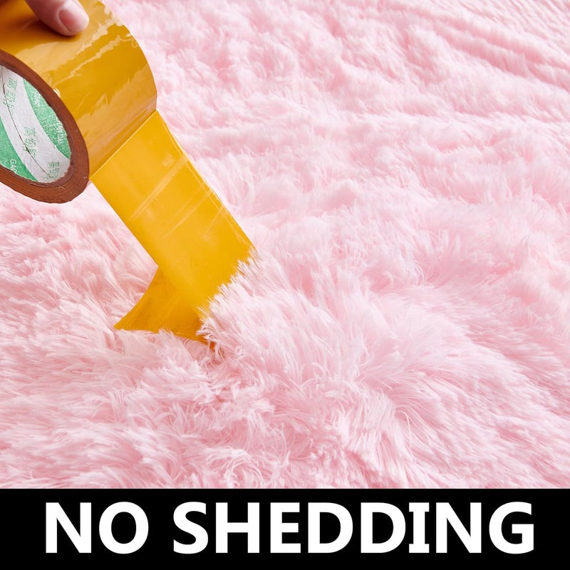 FJZFING Pink Round Rug Ultra-Soft Plush Modern 6x6 Circle Area Rug for Kid's Bedroom, Fluffy Shag Circular Rug for Nursery Room, Non-Slip Home Decor Cute Pink Carpet for Teen's Room - Image 4
