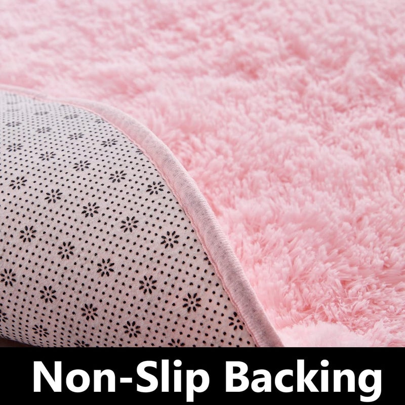 FJZFING Pink Round Rug Ultra-Soft Plush Modern 6x6 Circle Area Rug for Kid's Bedroom, Fluffy Shag Circular Rug for Nursery Room, Non-Slip Home Decor Cute Pink Carpet for Teen's Room - Image 5