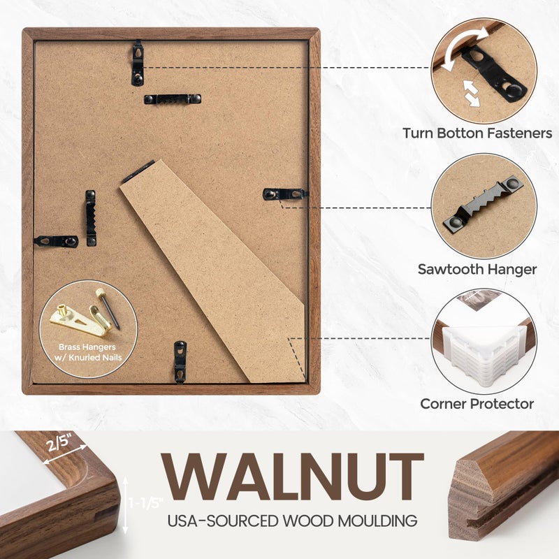 FLYJOE 4x6 Picture Frame, USA-Sourced Natural Walnut Wood Photo Frame with Tempered Glass, Handcrafted Rounded Corner 4 x 6 Wooden Frame Matted to 3.5x5 Photos, Wall or Tabletop Display - Image 5
