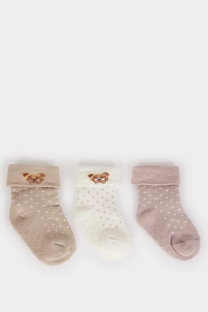 ديفاكتو Baby Girl Non-Slip Sole 3 Piece Cotton Long Socks