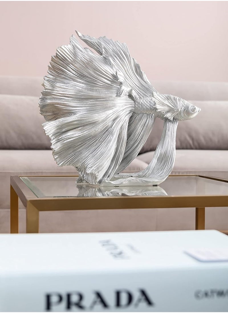 Betta Fish Design Decorative Object, Silver, Small Siamese Fighting Fish, Resin - Unique Living Room Accessory, 36.5 x 33.5 x 14 cm - pzsku/ZD5C17359344EF05B3EC4Z/45/_/1733133826/b80c07fd-ef52-4723-863e-4480d8c84a28