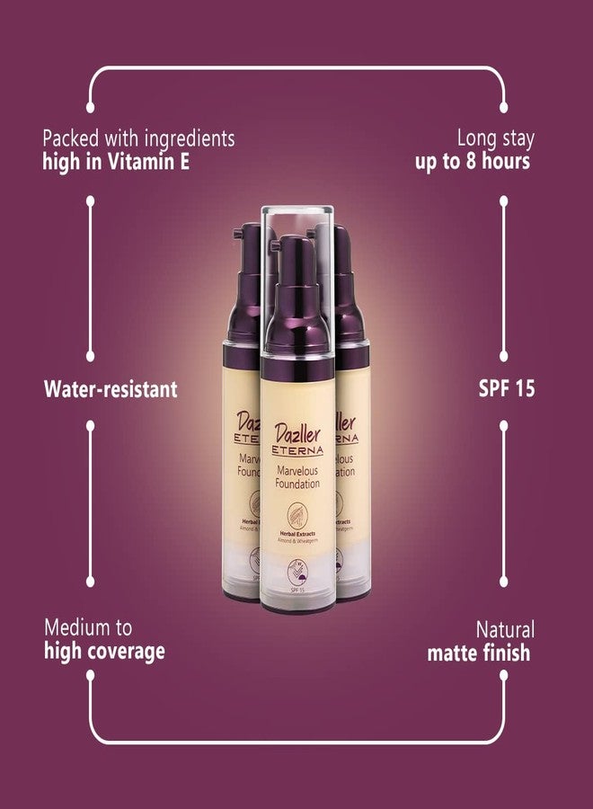 Dazller Eterna Marvelous Foundation, 30mL, Honey MF31, Natural Matte finish, SPF 15 protection, Long-lasting up to 8 hours, Water-resistant, Medium-High Coverage, Moisture-locking Oils, Enriched with Nourishing Extracts - Chamomile & Chebula, Vegan, Cruelty-free - Image 5