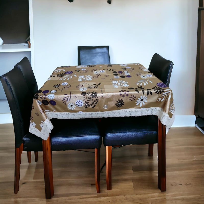 Dinning Table Cover 3D Flower Printed 2 to 4 Seater 40 60 Inches with Beautiful Crafted Lace Border 60X40 Yellowish Leaf  - Image 1