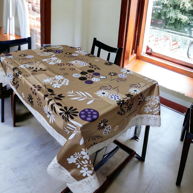 Dinning Table Cover 3D Flower Printed 2 to 4 Seater 40 60 Inches with Beautiful Crafted Lace Border 60X40 Yellowish Leaf  - Image 2