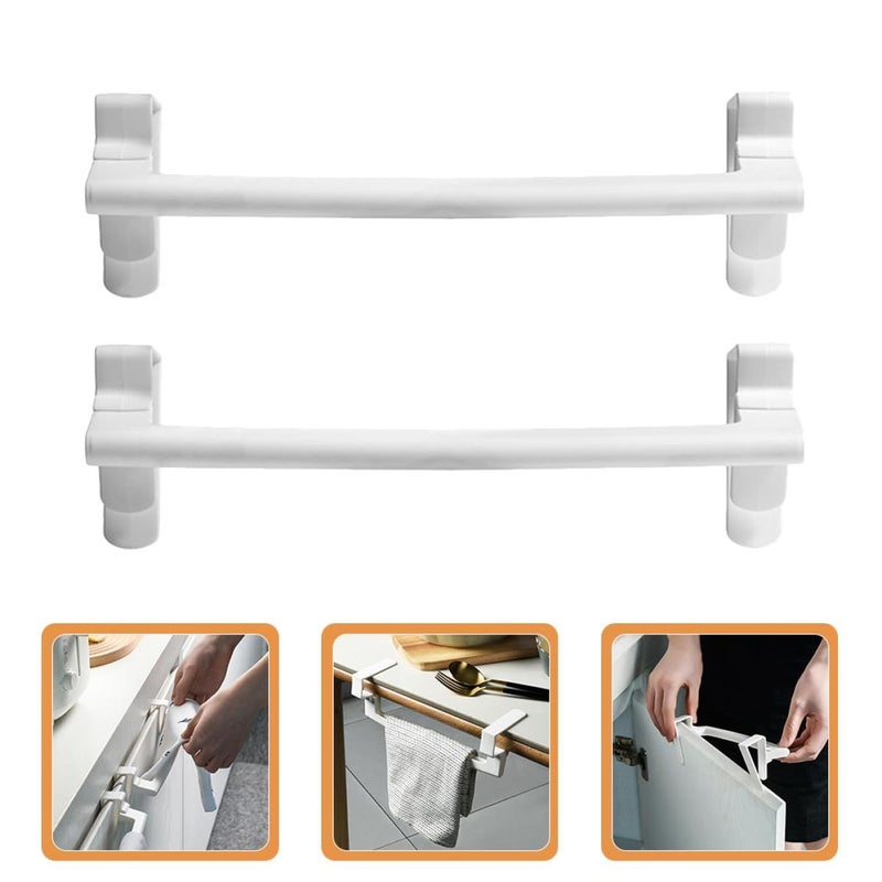 2 Plastic Towel Rack Hanging Bars For Kitchen Cabinet Door Dish Cloth Holder Bathroom Wall Mounted Organizer White Small Storage Towel Bar For Home Use - Image 4