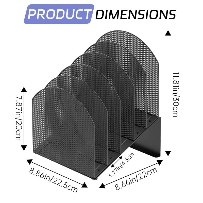 ReePlan 5-Section Desk File Organizer, Vertical File Organizer for Desk, Mesh Mail Holder for Letter Size Folders, Black - Image 2