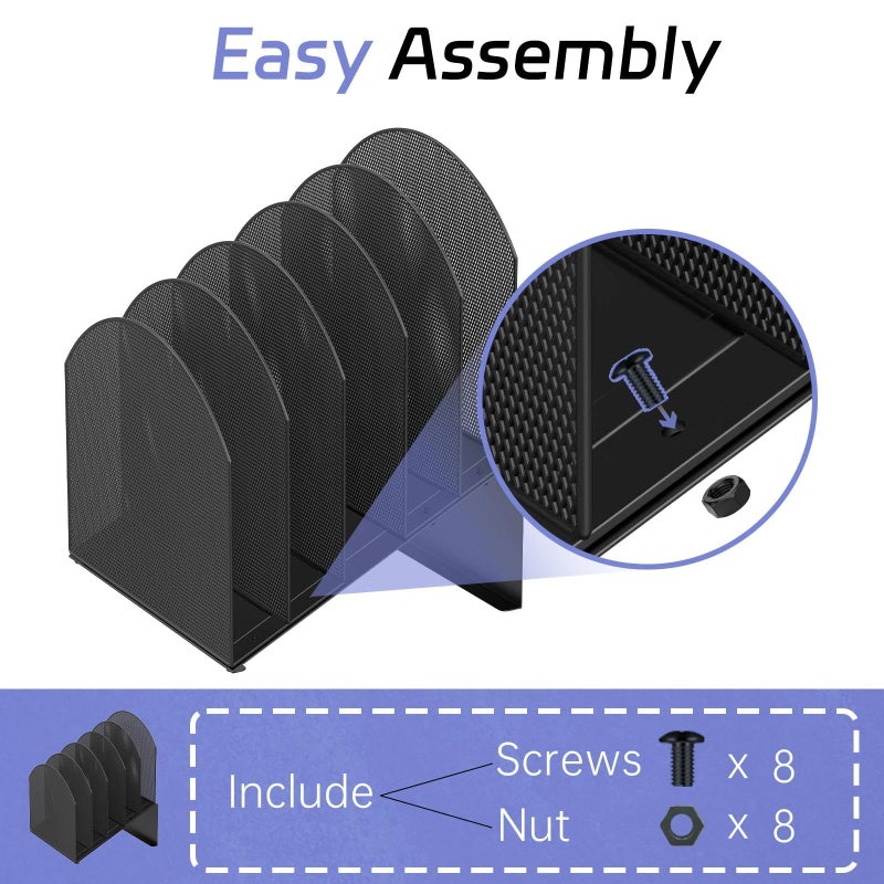 ReePlan 5-Section Desk File Organizer, Vertical File Organizer for Desk, Mesh Mail Holder for Letter Size Folders, Black - Image 3