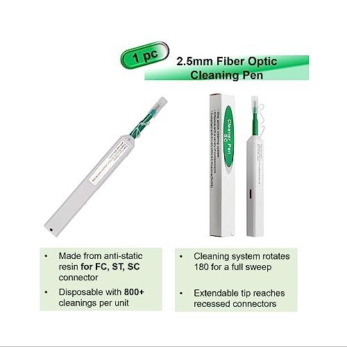 QIIRUN Fiber Optic Cleaning Kit FTTH Optical Fiber Cleaner Tools with Fiber Cleaning Cassette for FC SC ST LC MU Connectors, 1.25mm/2.5mm Fiber Cleaner Pens, Cleaning Swabs Wipes - Image 4