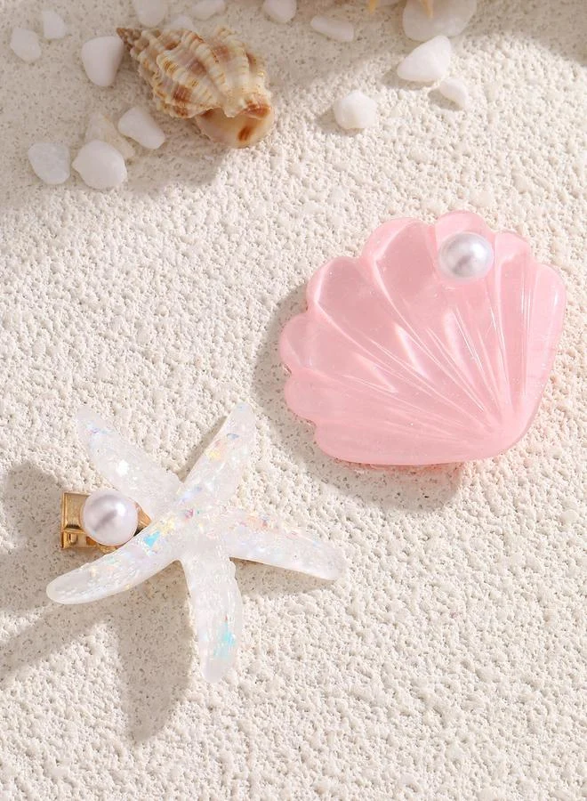 تايك تو Set of 2 - Seashell and Starfish Hair Clip