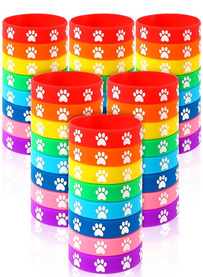 JUNEBRUSHS 56Pcs Paw Print Silicone Bracelets Dog Paw Print Rubber Wristbands for Birthday Party Decorations Favors Accessories (8 Designs) - Image 1