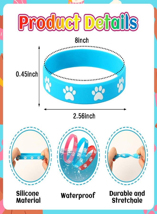 JUNEBRUSHS 56Pcs Paw Print Silicone Bracelets Dog Paw Print Rubber Wristbands for Birthday Party Decorations Favors Accessories (8 Designs) - Image 2