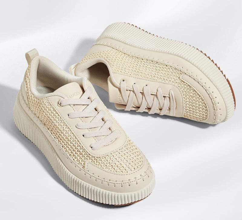 LUCKY STEP Women's Platform Sneakers Rhinestone Fashion Chunky Casual Sparkly Retro Braided Walking Shoes (Beige Knit,9.5 B(M) US) - Image 5