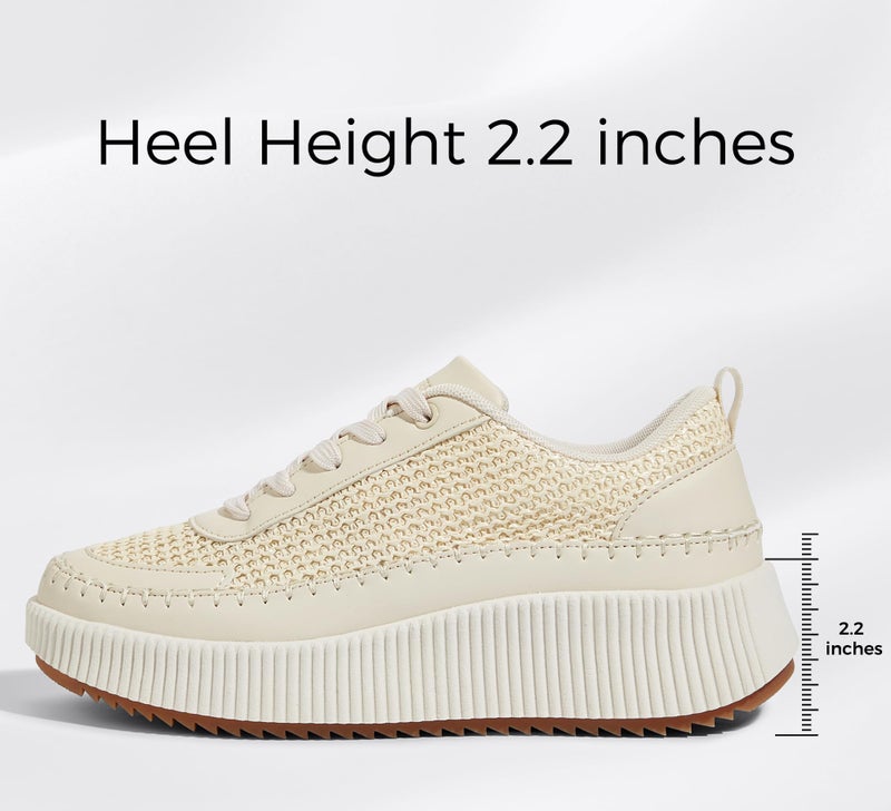 LUCKY STEP Women's Platform Sneakers Rhinestone Fashion Chunky Casual Sparkly Retro Braided Walking Shoes (Beige Knit,9.5 B(M) US) - Image 4