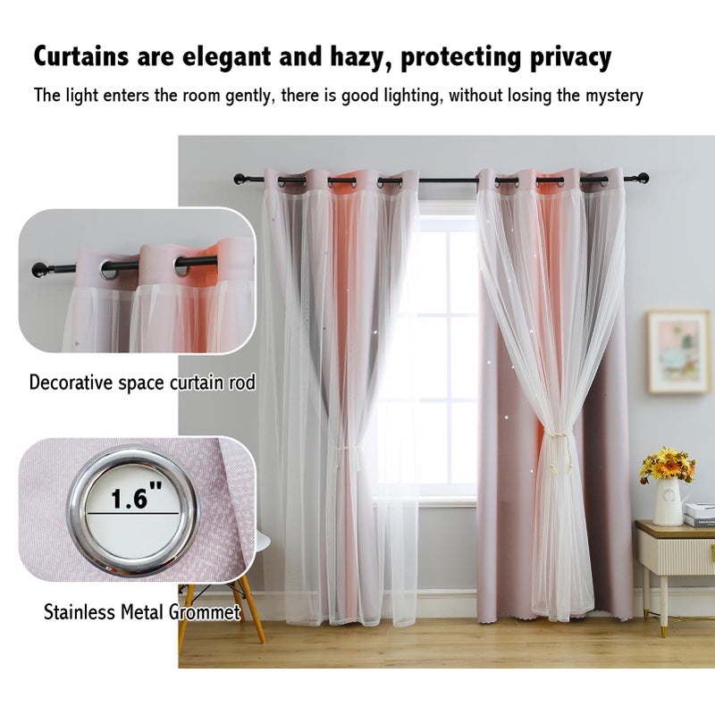 Anytime Dream Star Blackout Curtains for Kids Rooms Girl Princess Curtain for Daughter Bedroom Window (Pink Grey,1 Panel,W52 x L63inch) - Image 4