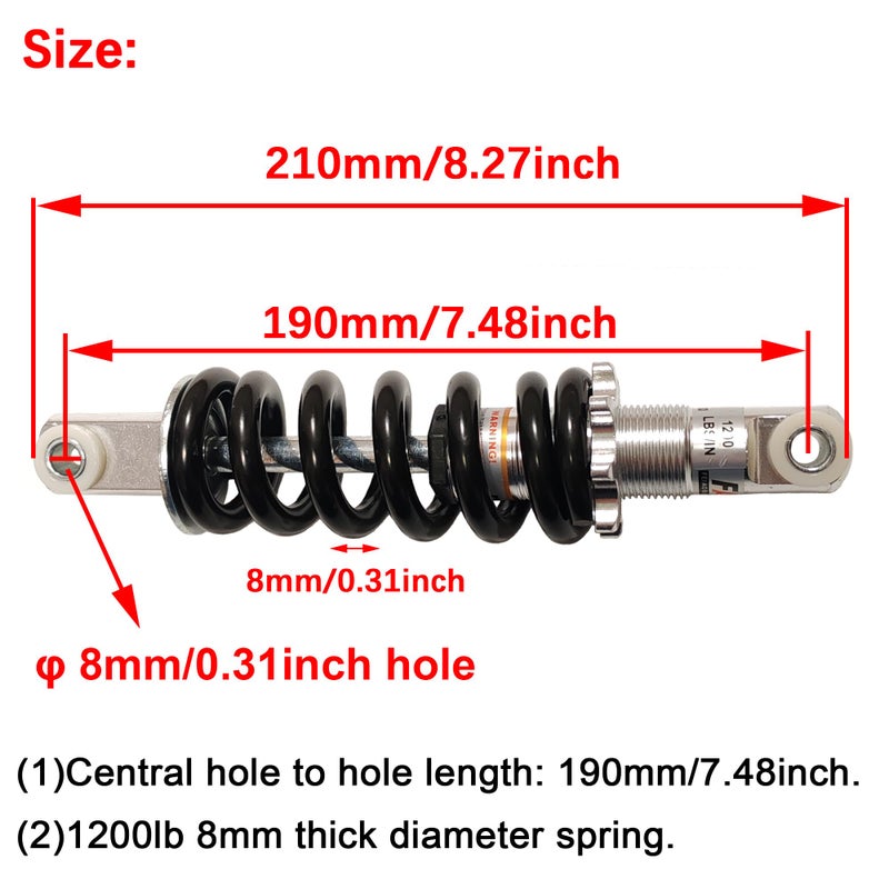 CYDZSW Universal Rear Shock Absorber,190mm/7.48inch 1200LBS Suspension Spring Shocks Fits for Electric Bike,Mini Motorcycle,Dirt Bike,ATV,Go Kart,MTB Bicycle(190mm/7.48inch) - Image 2