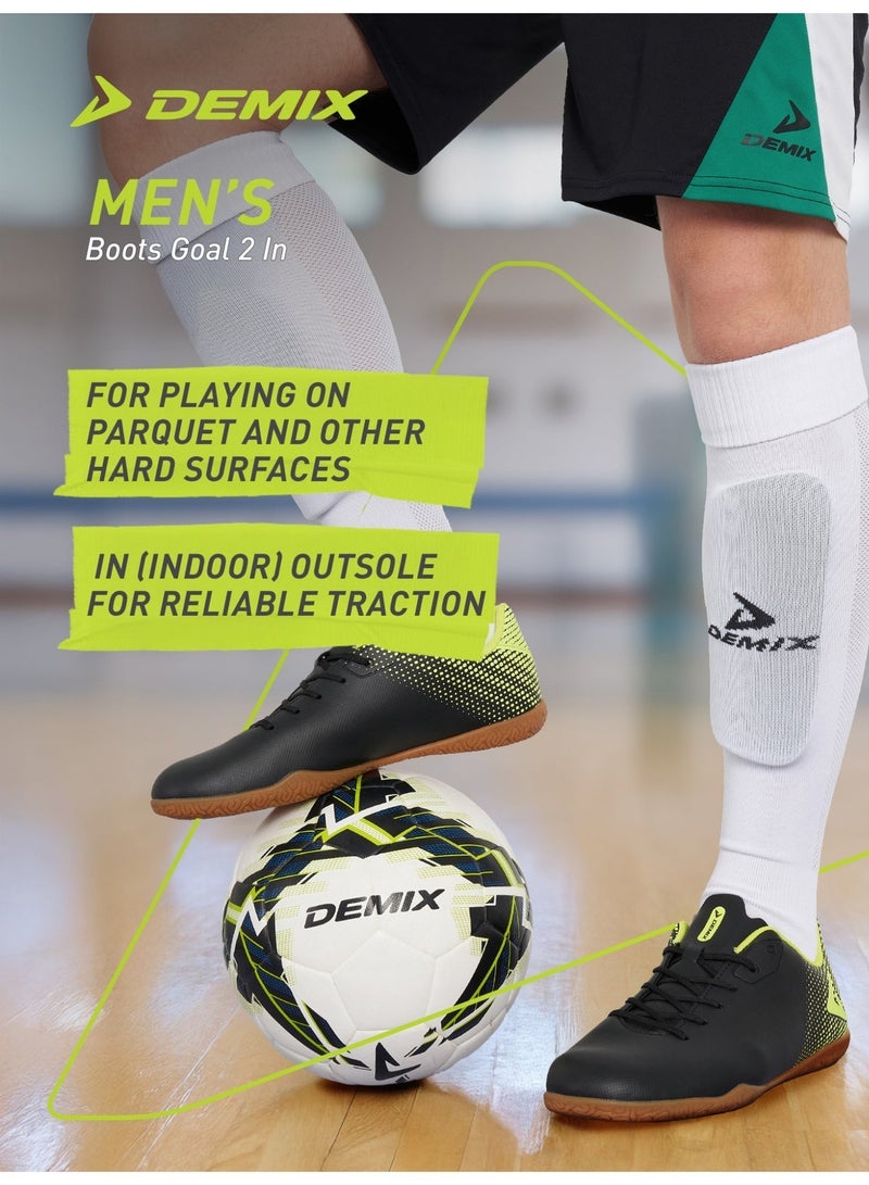 Demix Goal Indoor Men's Football Shoes – Black/Neon Yellow Synthetic Upper, Indoor Sole with Superior Grip - Image 2