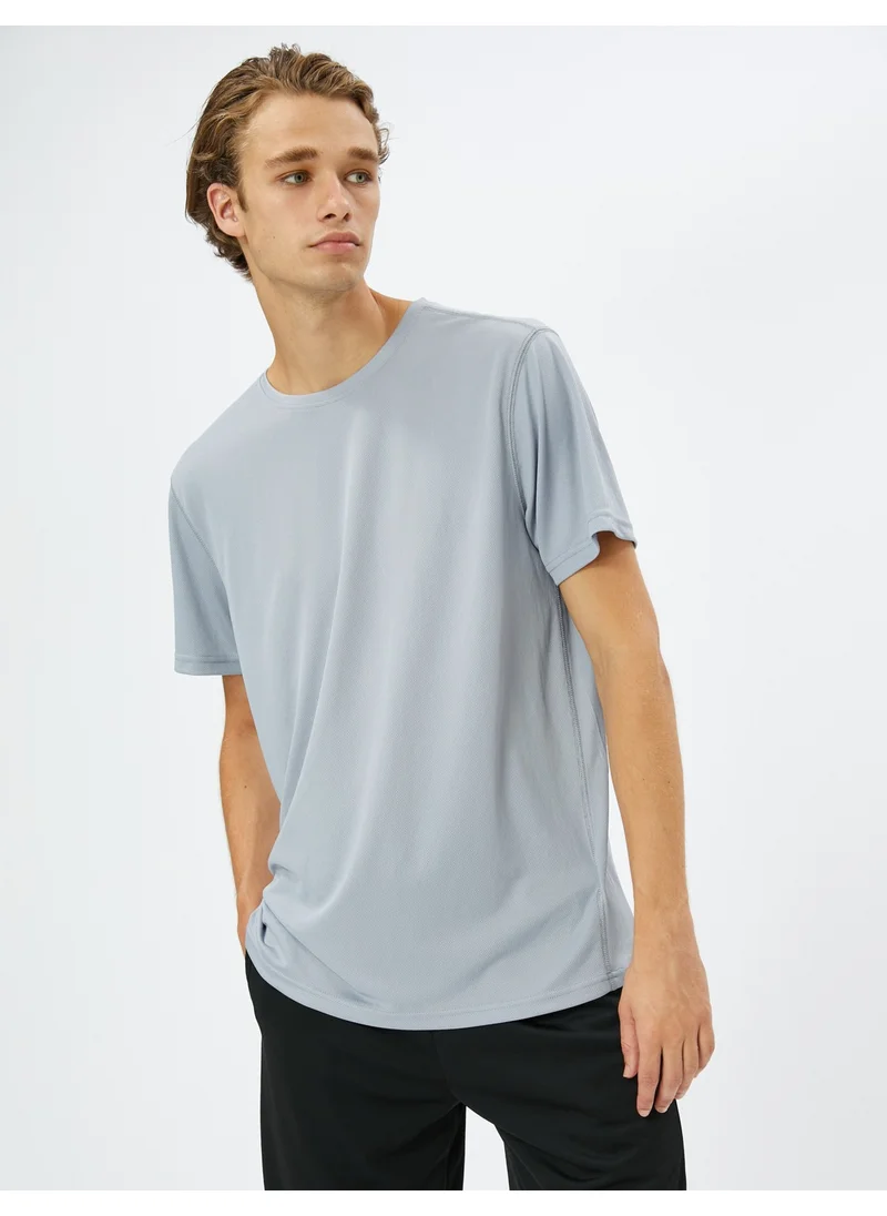 كوتون Basic Sports T-Shirt with Stitching Detail Crew Neck Short Sleeve