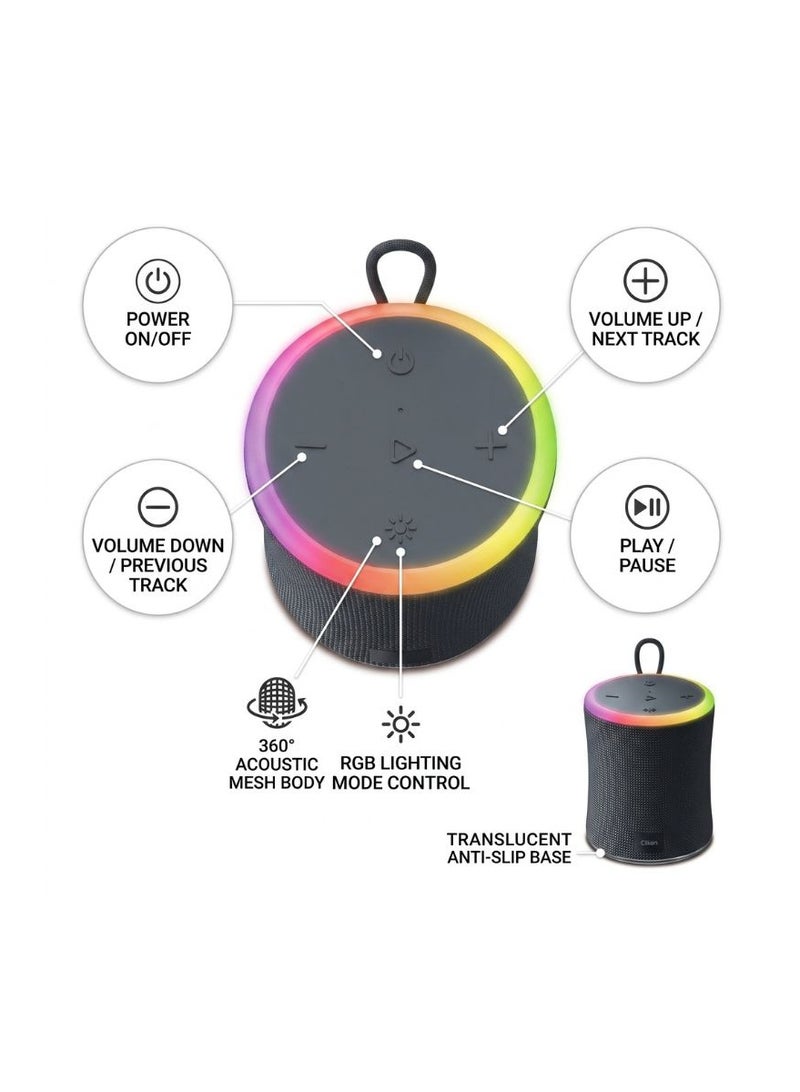 Clikon CK881 Portable Bluetooth Speaker, Black, 360° Immersive Audio with Dynamic RGB Ambient Lighting, Wireless Portable Speaker with Volume & Track Controls, Play/Pause and Carry Loop - Image 3