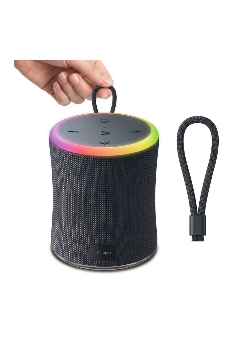 Clikon CK881 Portable Bluetooth Speaker, Black, 360° Immersive Audio with Dynamic RGB Ambient Lighting, Wireless Portable Speaker with Volume & Track Controls, Play/Pause and Carry Loop - Image 5