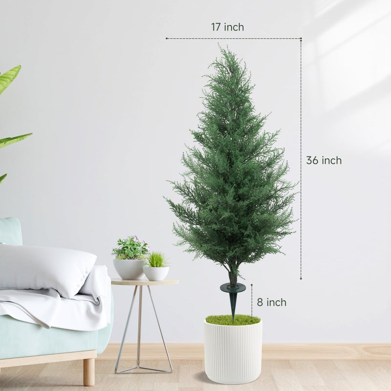 SEVENLOVE 36" Artificial Cedar Topiary Tree for Outdoor,Cedar Trees with Lights Lifelike UV Protected Front Door Decor, 3ft Faux Pine Shrubs Plants for Front Door Porch Home Office Decor - Image 2
