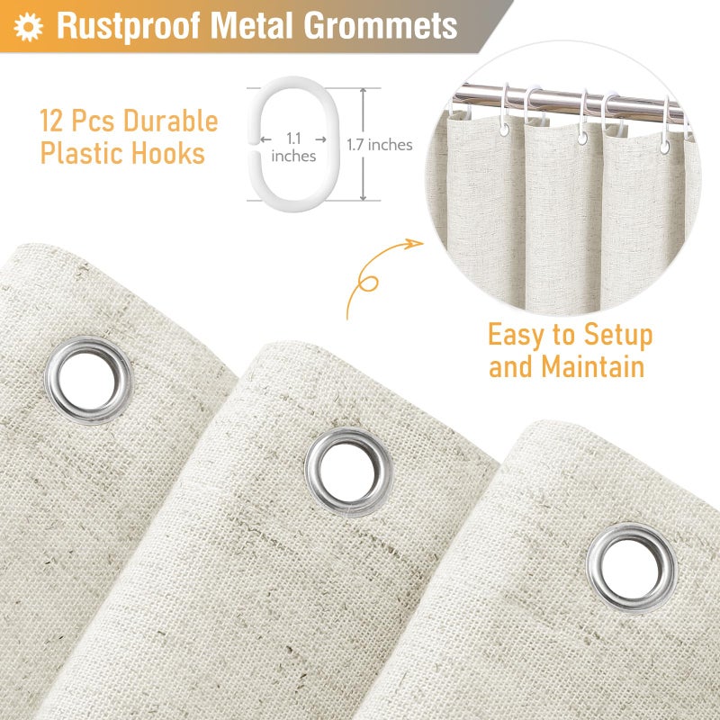 BTTN Farmhouse Shower Curtain - Rustic Heavy Duty Fabric Linen Shower Curtain Set with Ruffle Hem  Machine Washable  Vintage Shabby Chic Cloth Shower Curtains for Bathroom - Natural - 72x72 - Image 4