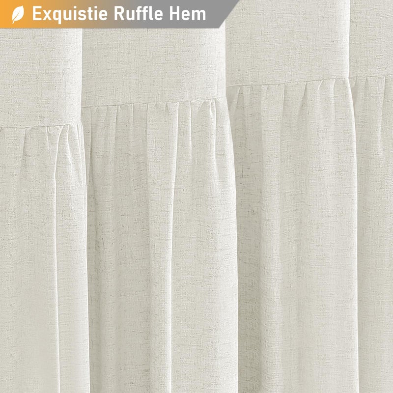 BTTN Farmhouse Shower Curtain - Rustic Heavy Duty Fabric Linen Shower Curtain Set with Ruffle Hem  Machine Washable  Vintage Shabby Chic Cloth Shower Curtains for Bathroom - Natural - 72x72 - Image 3