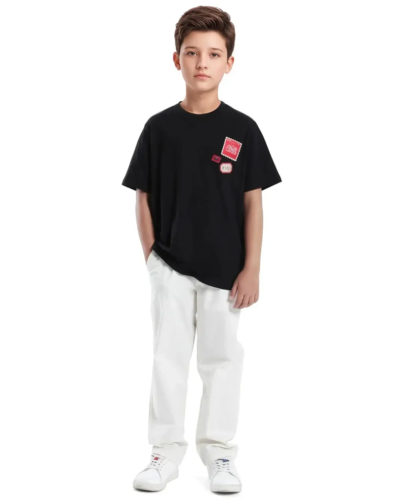 Rare Ones Rare Ones Kids Orbo Black Cotton Blend Half Sleeve Printed Regular Fit T-Shirt
