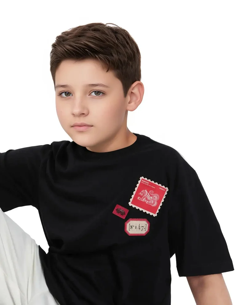 Rare Ones Rare Ones Kids Orbo Black Cotton Blend Half Sleeve Printed Regular Fit T-Shirt