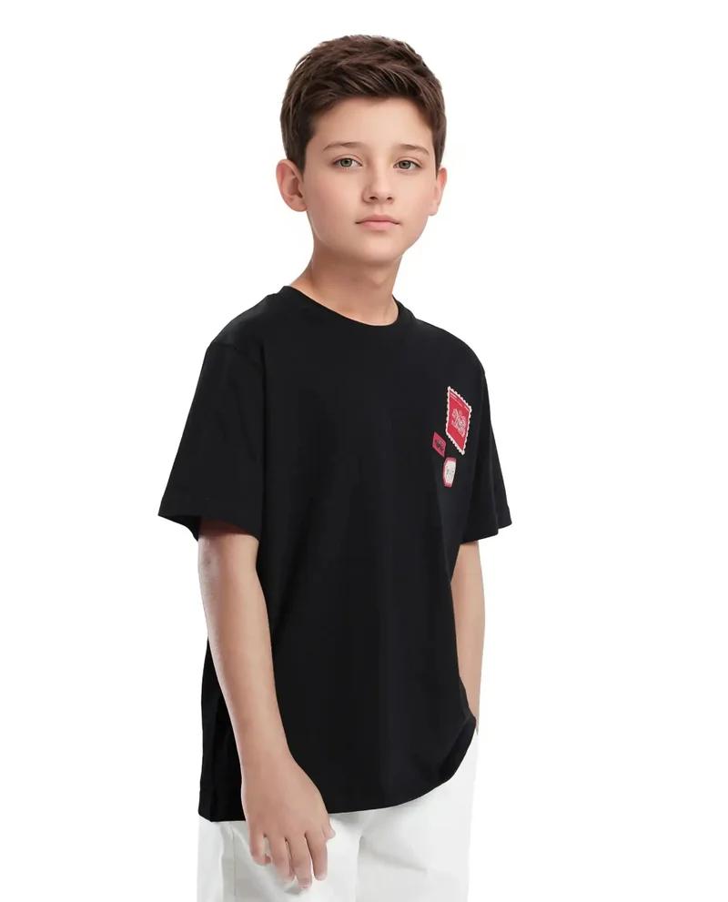 Rare Ones Rare Ones Kids Orbo Black Cotton Blend Half Sleeve Printed Regular Fit T-Shirt