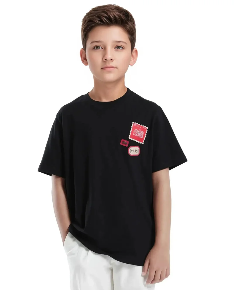 Rare Ones Rare Ones Kids Orbo Black Cotton Blend Half Sleeve Printed Regular Fit T-Shirt
