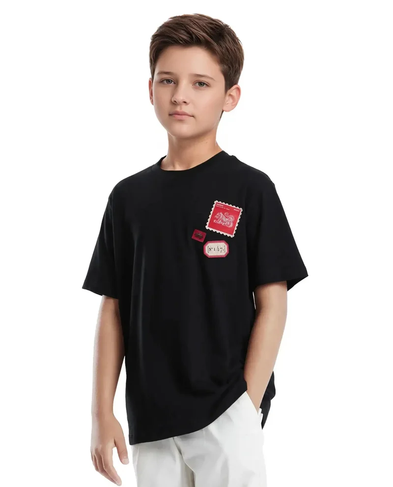 Rare Ones Rare Ones Kids Orbo Black Cotton Blend Half Sleeve Printed Regular Fit T-Shirt