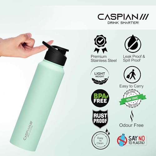 CASPIAN /// HIke ISI Certified Stainless Steel Water Bottle 1 ltr. (MIst Green, 1 Litre) | Leak Proof Sipper for Fridge Home Office Travel School Kids Boys Girls Adults Sports Gym Yoga Gift|BPA Free - Image 3