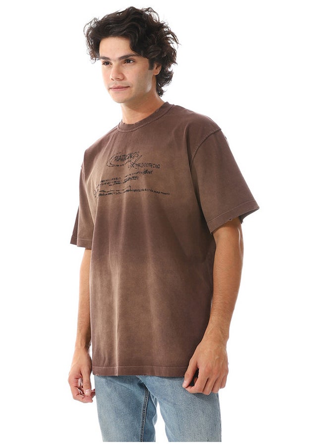WHITE RABBIT - Russett Brown Short Sleeves Printed T-Shirt - Image 1