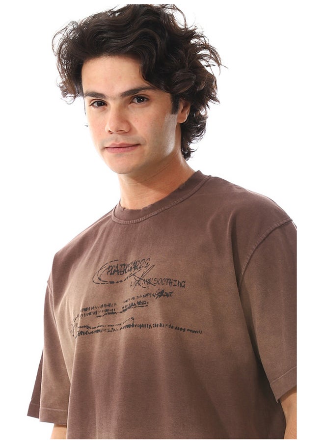 WHITE RABBIT - Russett Brown Short Sleeves Printed T-Shirt - Image 1
