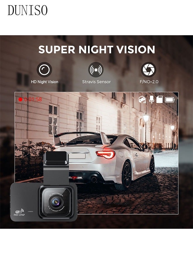 DUNISO Dash Cam Front Rear, Dash Cam 2K 1296P WiFi Car Camera with IPS Screen, Built-in Wi-Fi GPS, Night Vision, 170°Wide Angle, WDR, 24 Hours Parking Monitor, Loop Recording - Image 5