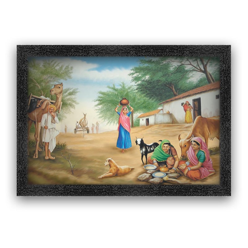 Dharvika Innovations Dharvika Innovations Rajasthani Village Photo Frame Black Sparkle Coated Laminations 11x14 Inch 3129 