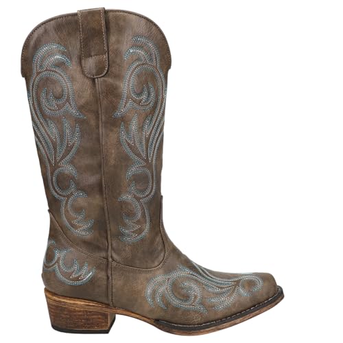 ROPER Womens Riley Embroidered Snip Toe Casual Boots Mid Calf Low Heel 1-2" - Brown - Size 7.5 B - Image 1