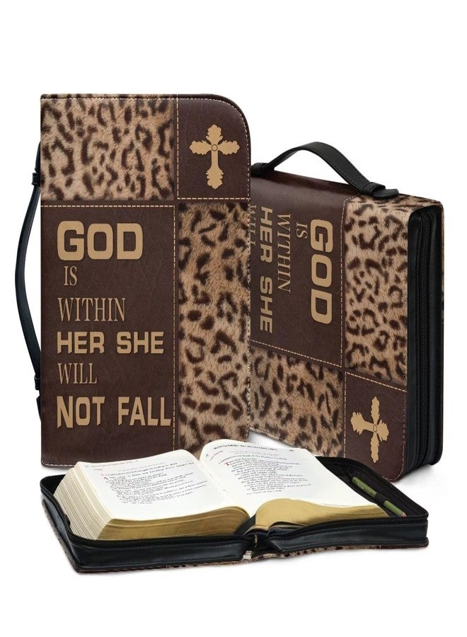 Talayituse Cross Leopard Print Faux Leather Bible Cover for Men Boys Women Girls God is Within Her Christian Bible Case with Handle Carrying Book Case Protector Bible Tote Handbag, L - Image 5