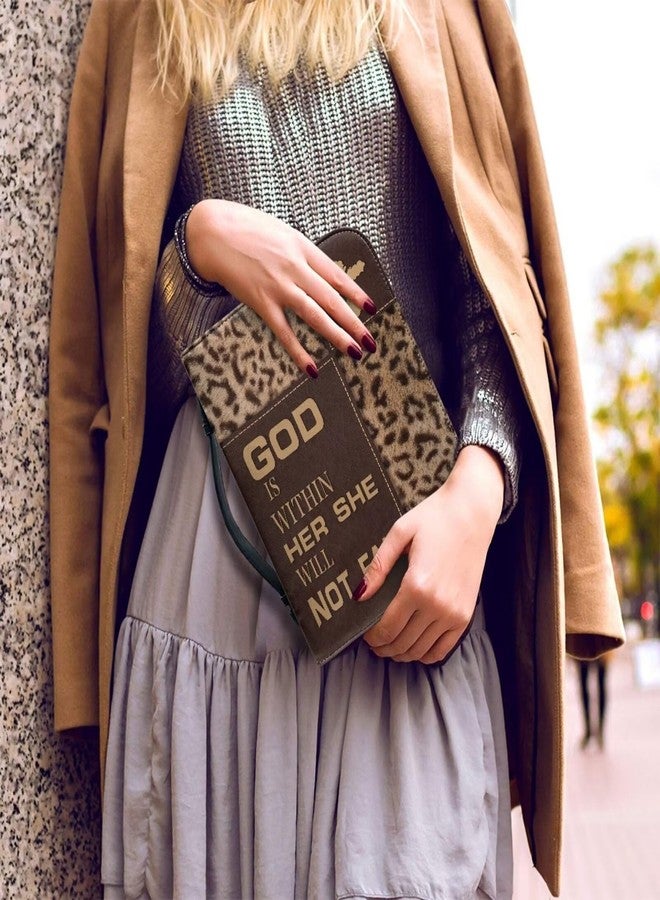 Talayituse Cross Leopard Print Faux Leather Bible Cover for Men Boys Women Girls God is Within Her Christian Bible Case with Handle Carrying Book Case Protector Bible Tote Handbag, L - Image 4