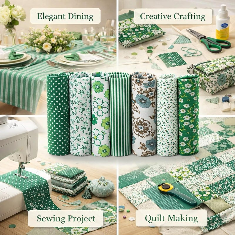 Cotton Fabric Squares 7pcs 25x25cm, Pre Cut Dark Green Quilt Fabric Bundle - 100% Cotton Material, Assorted DIY Crafting, Home Decoration - Image 4