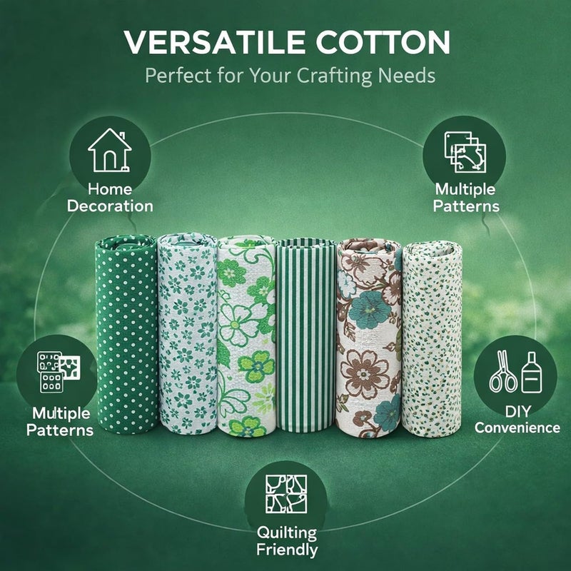 Cotton Fabric Squares 7pcs 25x25cm, Pre Cut Dark Green Quilt Fabric Bundle - 100% Cotton Material, Assorted DIY Crafting, Home Decoration - Image 3