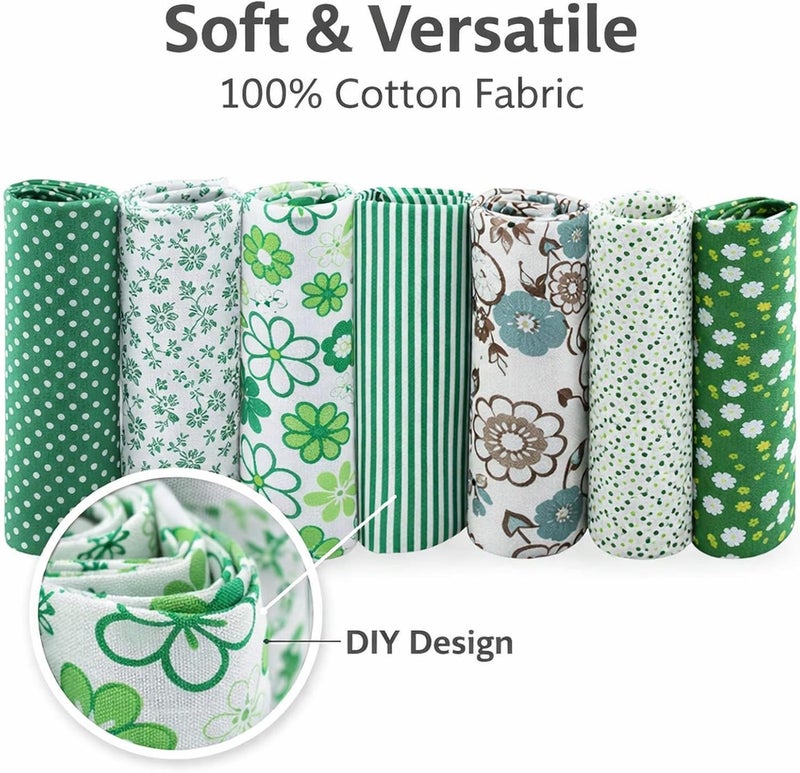 Cotton Fabric Squares 7pcs 25x25cm, Pre Cut Dark Green Quilt Fabric Bundle - 100% Cotton Material, Assorted DIY Crafting, Home Decoration - Image 2