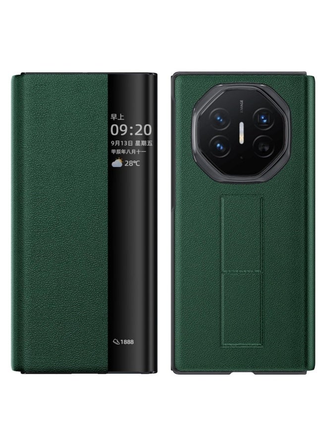Compatible with Huawei Mate XT Ultimate Design Case with Stand Strap Hand Holder, Leather Flip Case Cover with Smart View Touch Window u0026 Auto Screen Sleep/Wake - Image 1