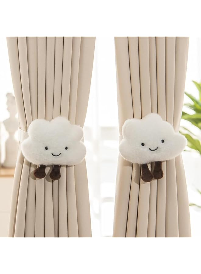 The Bros 2PACK Snap-Fit Cartoon Cloud Curtain Tiebacks Hook Holdbacks Cute Curtain Holdbacks Rope for Baby Children Living Room Bedroom Nursery Decor Home Office Decorative (White)  - Image 1