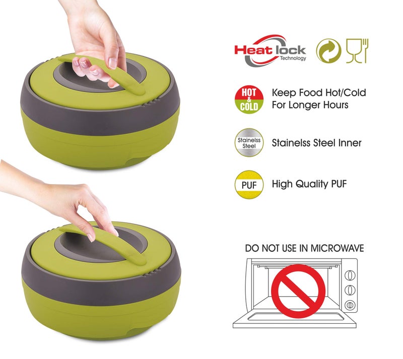 ASIAN Plastic Casserole Inner Stainless Steel Casserole Gift Set of 3 (600 ml, 1000 ml, 1500 ml), Green | PU Insulated | BPA Free | Food Grade | Hot & Cold | Easy To Carry - Image 5