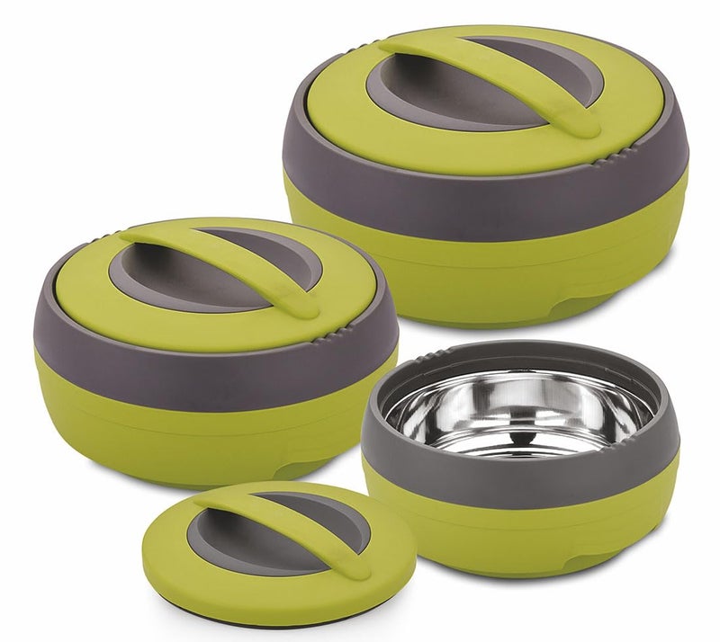 ASIAN Plastic Casserole Inner Stainless Steel Casserole Gift Set of 3 (600 ml, 1000 ml, 1500 ml), Green | PU Insulated | BPA Free | Food Grade | Hot & Cold | Easy To Carry - Image 2