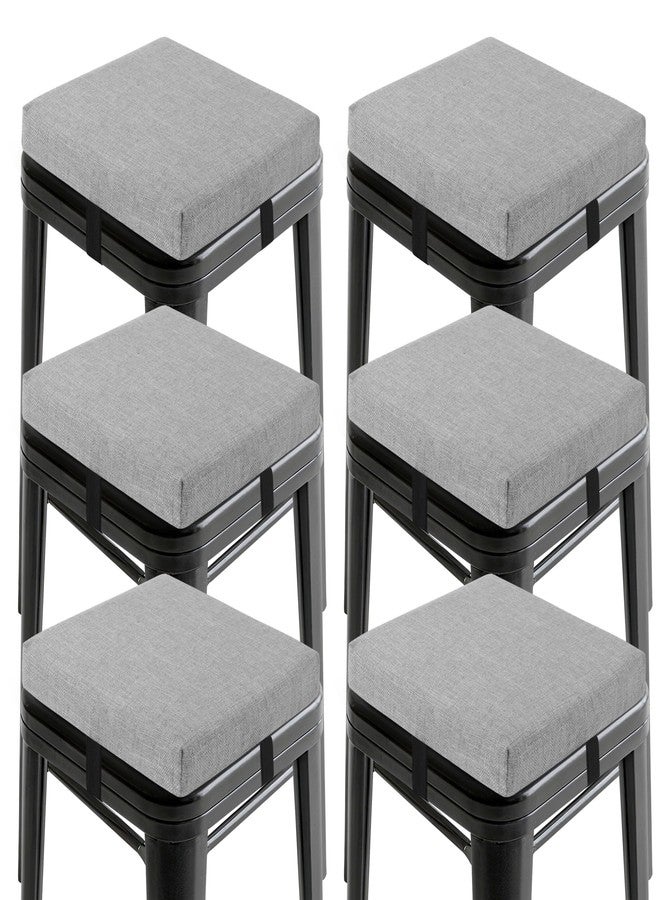 OVOV Set of 6 Bar Stool Cushions Square Non-Slip Cushions for Bar Stools with Ties Small Seat Pads with Washable Cover 12" x 12" (Light Grey) - Image 1