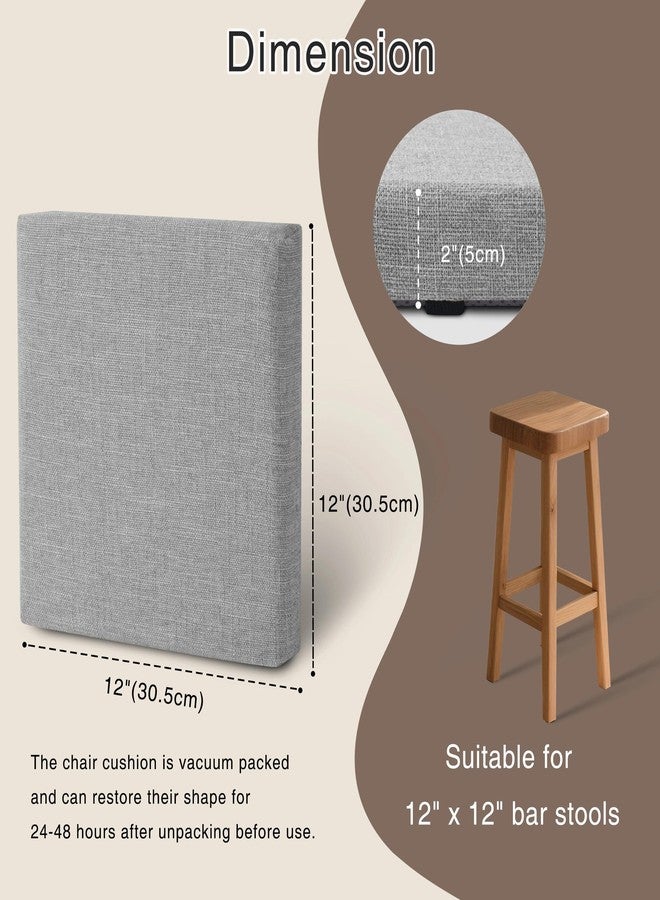 OVOV Set of 6 Bar Stool Cushions Square Non-Slip Cushions for Bar Stools with Ties Small Seat Pads with Washable Cover 12" x 12" (Light Grey) - Image 2